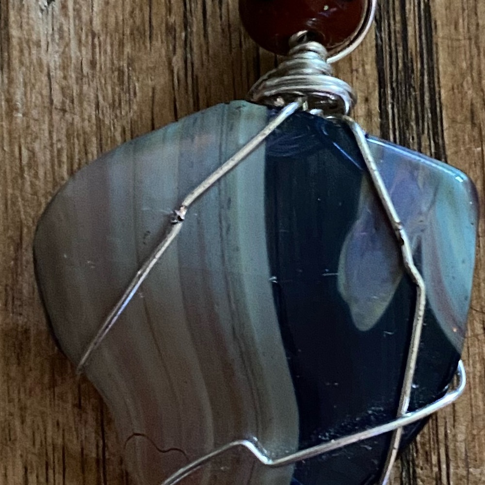 Wire Wrapped Artisan Blown Glass Pendant - Picture 5 of 5